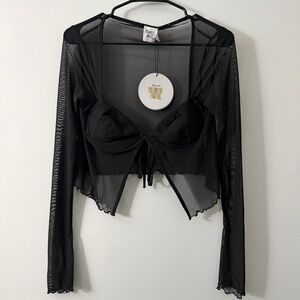 Princess Polly Size 4 Tasia Top Long Sleeve Mesh Sheer Black NEW NWT